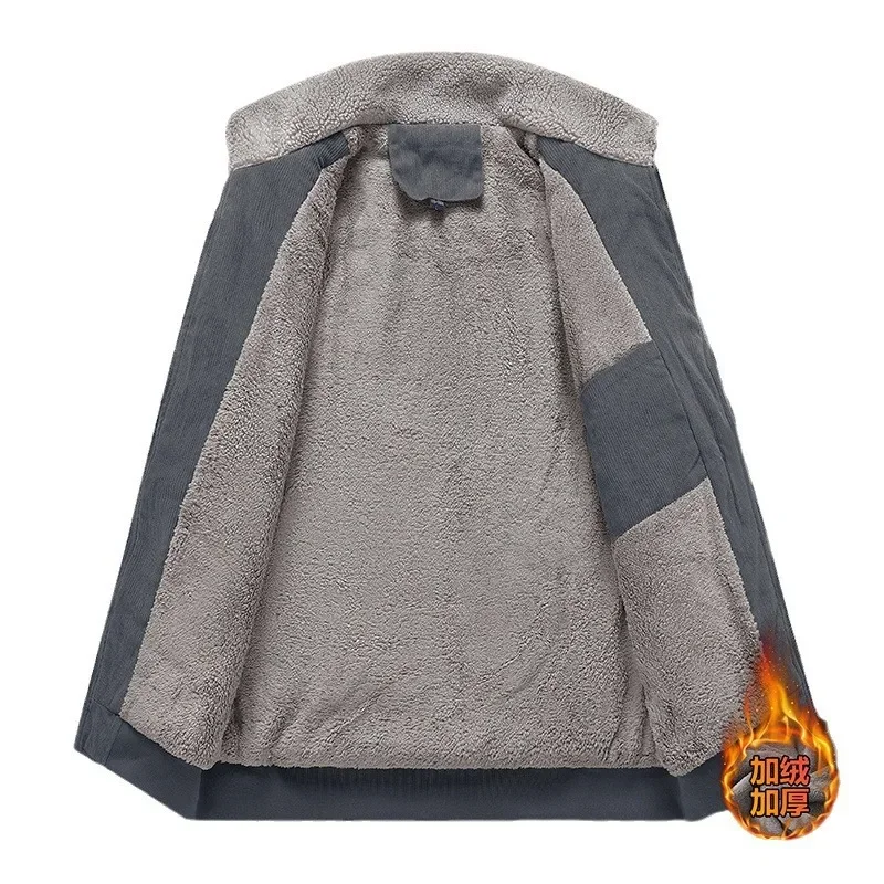 Corduroy Cotton Coat For Men Autumn/Winter Fleece Lined Thickened Wool Cotton Padded Jacket Middle-Aged Elderly Dad Work