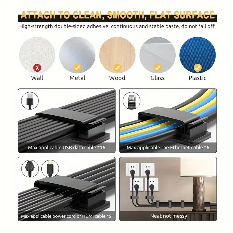 R형 배선 버클 4개, 자체 접착식 케이블 고정 시트, 와이어 및 케이블 분류 및 보관 고정 장치