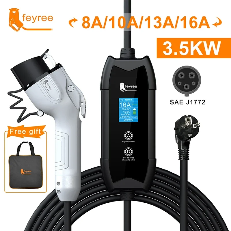 Fey123-Chargeur Portable EV avec Connecteur de Prise Vope1, Station de Recharge Wallbox pour Véhicule Électrique, 16A, 1Phase, 3,5 KW, 3.5m