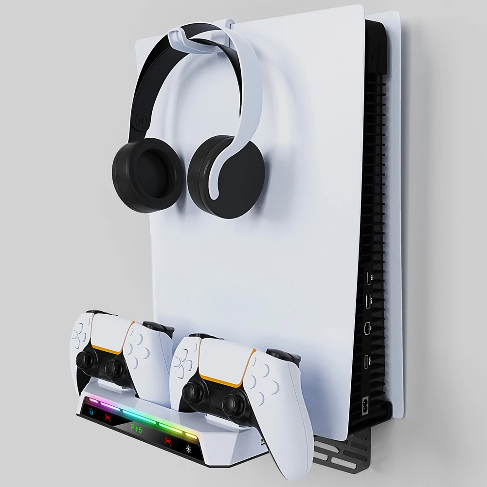 Shelf Floating Mount with Charging Station W/ Headset Holder Wall Bracket Wall Stand for PS5 and PS5 Slim Disc & Digital Version
