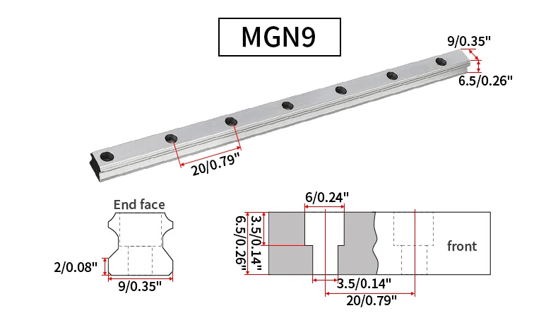 MGW7 MGW9 MGW12 MGW15 Verbreiterte Linearführung 100 150 1200 1250 1300 1350 1400 1450 1500 1550 1600 mm Miniaturführung ohne Schieber – Detail 3