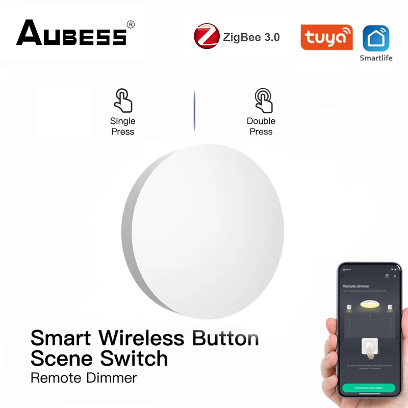 Aubess ZigBee 버튼 장면 스위치, 멀티 장면 연결 스마트 스위치, 배터리 전원, 투야 스마트 라이프 지그비 장치로 작동