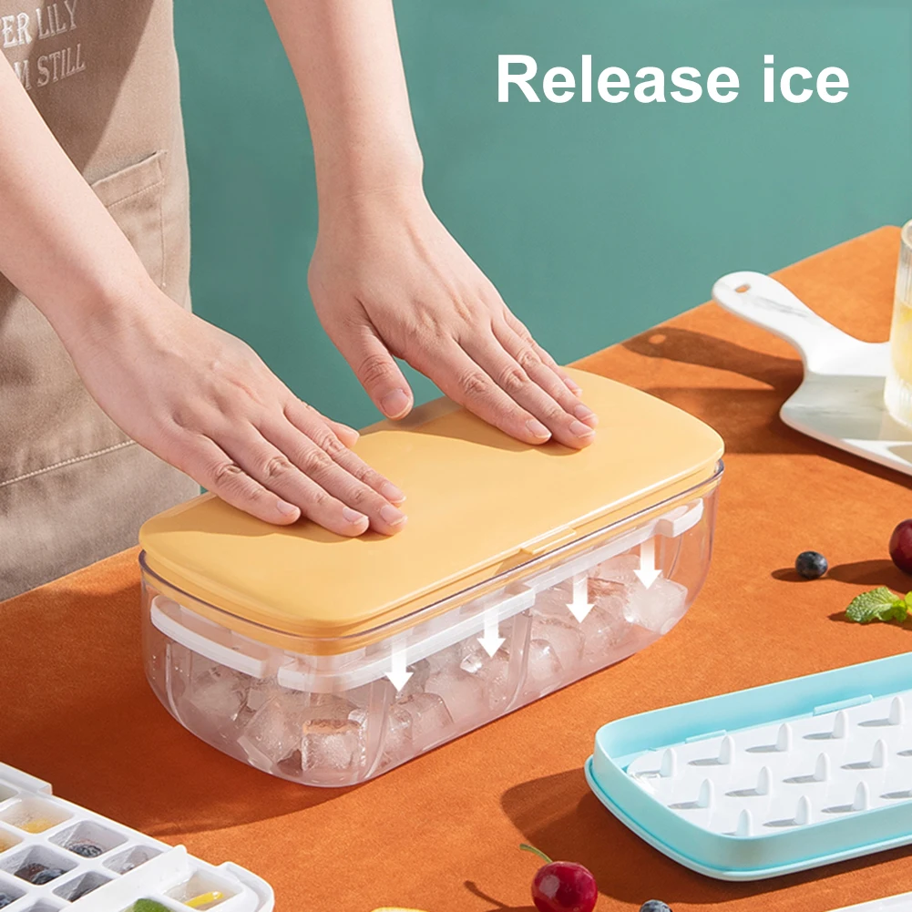 Ice Cube Tray With Lid And Bin Quick Release Silicone Ice Cube Maker Mold With Container For Cocktail Whiskey Bar Kitchen Tools