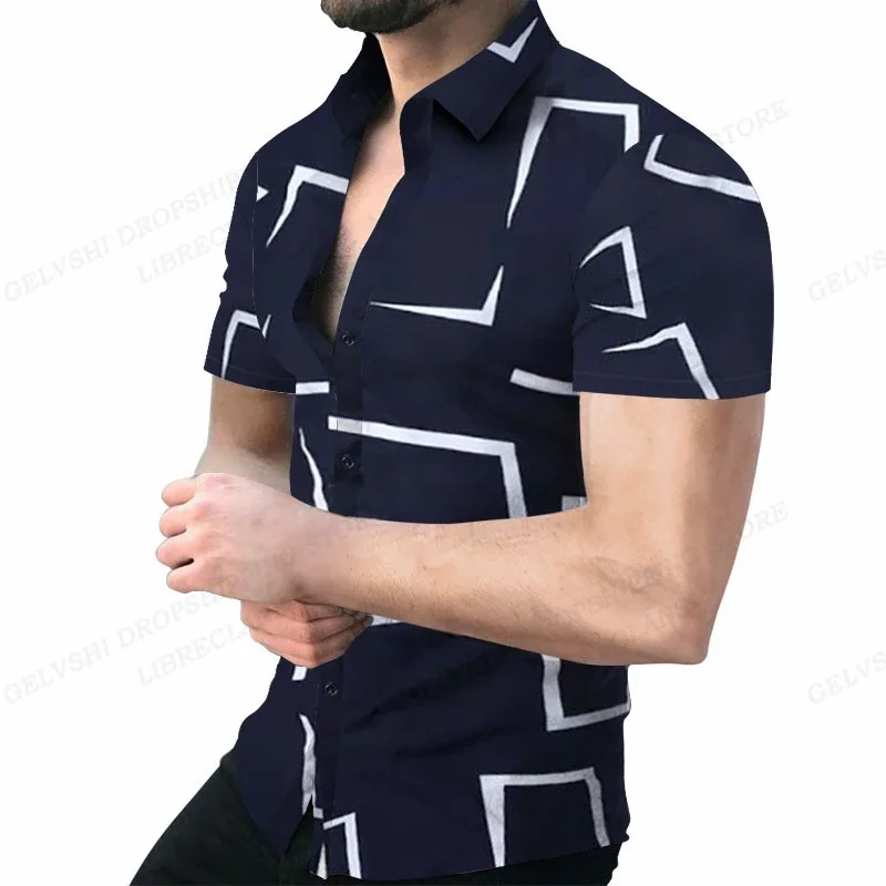 

Новинка лета 2024, мужская пляжная рубашка с 3D геометрическим принтом, гавайская рубашка с коротким рукавом, мужская одежда с принтом, кубинская рубашка