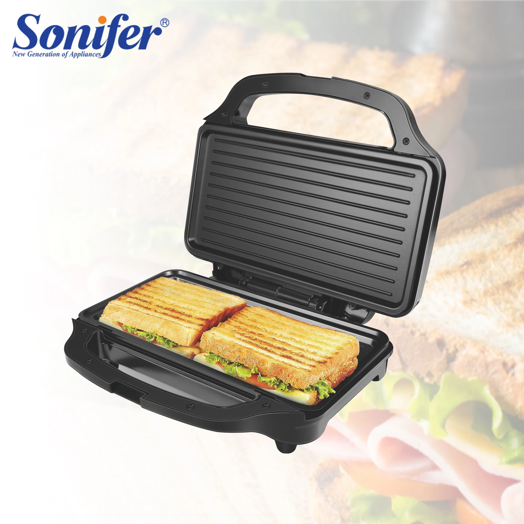 Electric sandwich maker Grill plate Panini 900W Cooking Kitchen Appliances Breakfast Waffles Machine Non-stick Iron Pan Sonifer