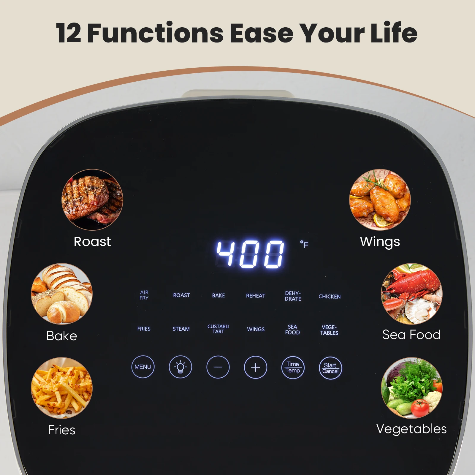 JHK 6 Quart Electric Air Fryer with Window Square Air Fryer 400F 12-in-1 Air Fry Roast Reheat Dehydrate Fries Custard Chicken Vegetabels and Keep Food Warm 5