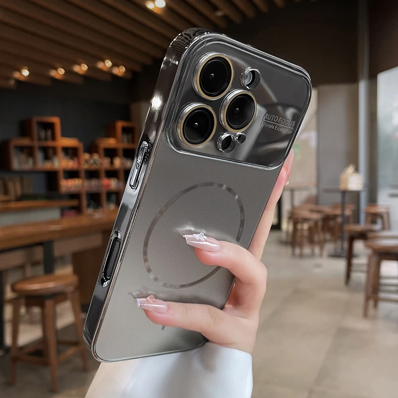 Titanium Magnetic Phone Case with Large Window Lens Protector - Matte PC Hard Cover