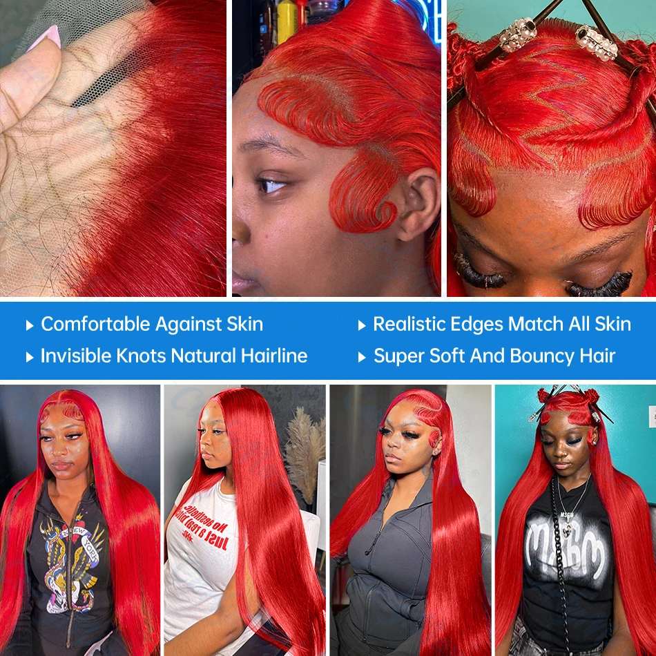Human Hair Wig Luvin 13x4 13x6 Hot Red Bone Straight Human Hair Lace Front Wig 30 32 Inch Colored Transparent Lace Frontal