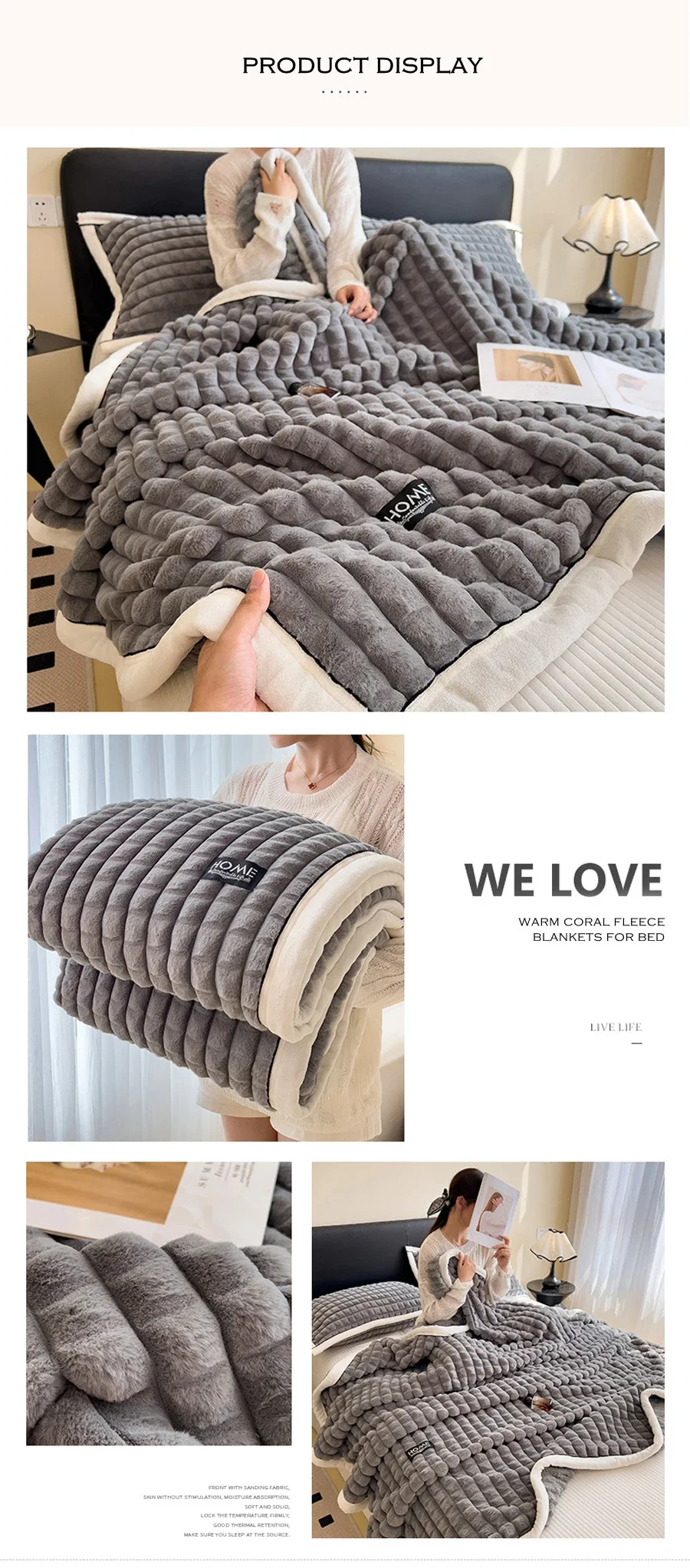 WASART Herbst Winter warme Korallenvliesdecken fürs Bett verdicken karierte Flanelldecke flauschige Steppdecke Wärme Bettlaken extra groß – Detail 12