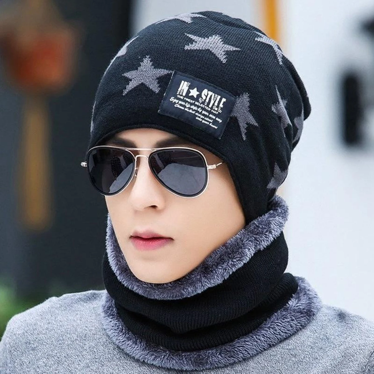 Five-pointed Style Wool Hat Winter Knitted Warm Hat Men Beanies Skullies Adult Autumn Winter Suit Hats