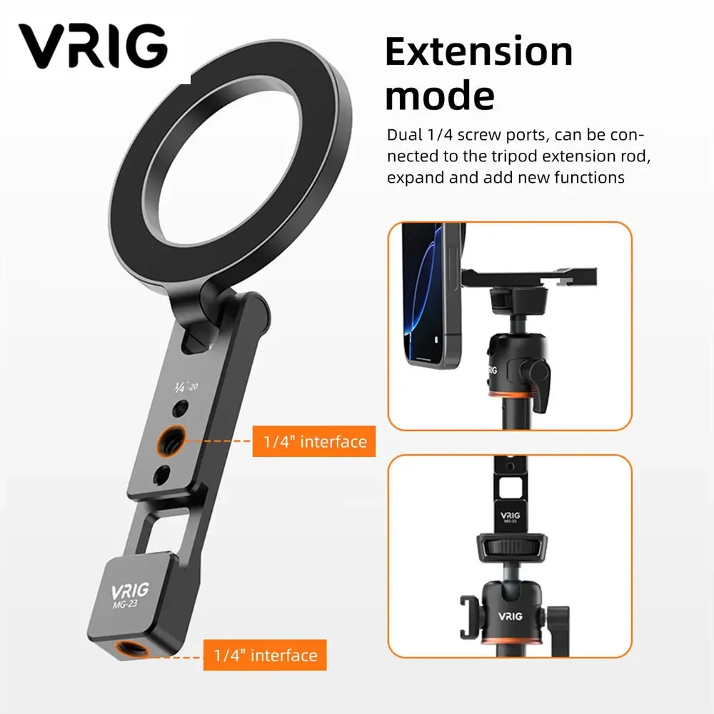Magnetic Phone Holder Stand with Cold Shoe and Tripod Mount for Desktop Live Streaming & Vlogging