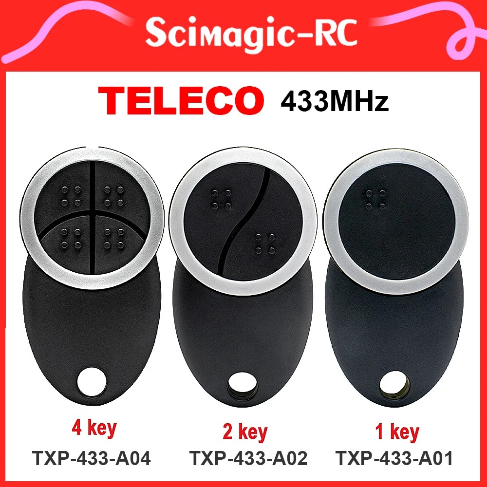 

100% Compatible TELECO TXP-433-A01 TXP-433-A02 TXP-433-A04 Garage Remote Control 433.92MHz Rolling Code Handheld Transmitter