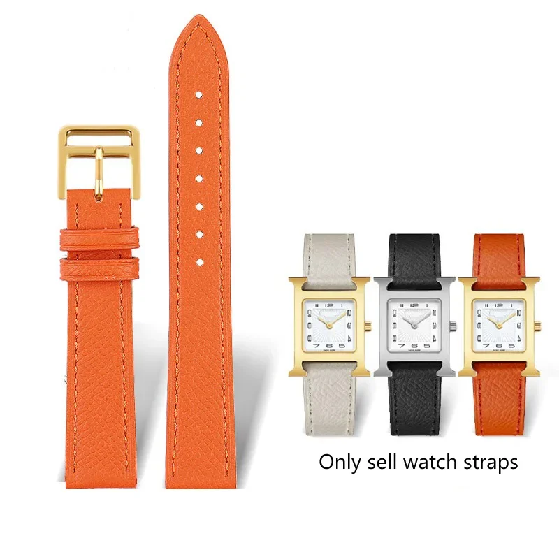 Cinturino Per Orologio Per Cinturino In Vera Pelle Hermes H Serie Ora Quadrante Quadrato Cinturino Per Orologio In Pelle Bovina Arancione Sottile 14Mm