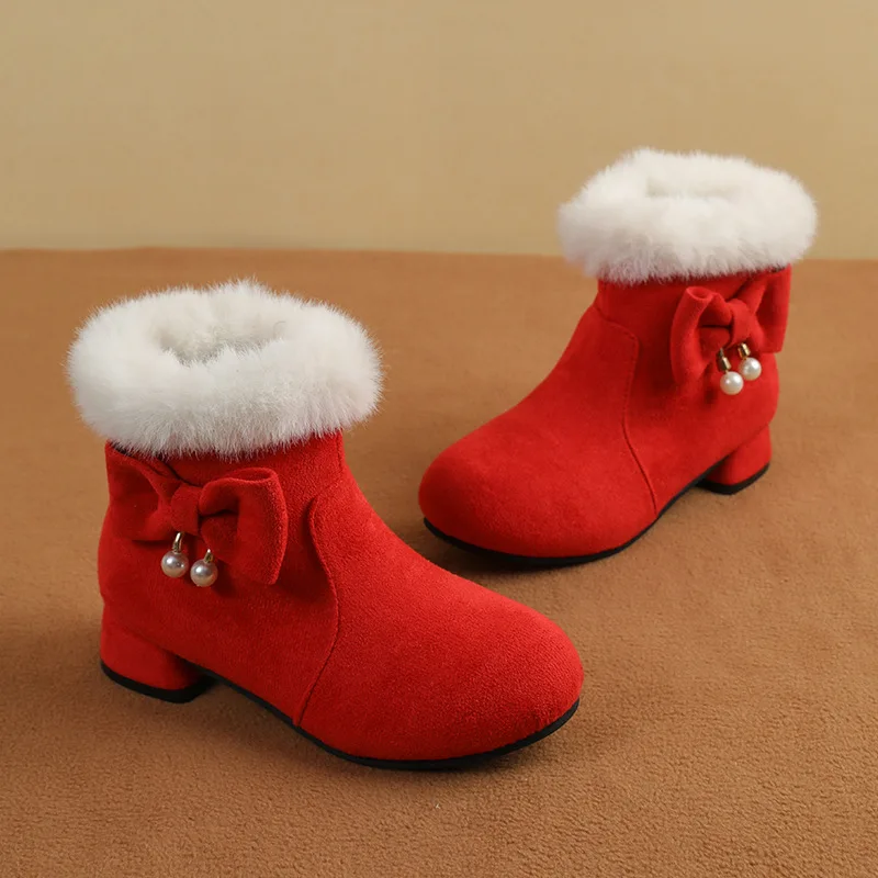 Girls Winter Snow Boots Furry Ankle Boots with Heels