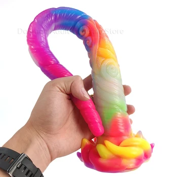 45.5cm Long Butt Plug Unicorn Fantasy Anal Whip Tentacle Dildo Silicone Soft Glowing In Dark Sex Toy For Adults Anus Masturbate 4