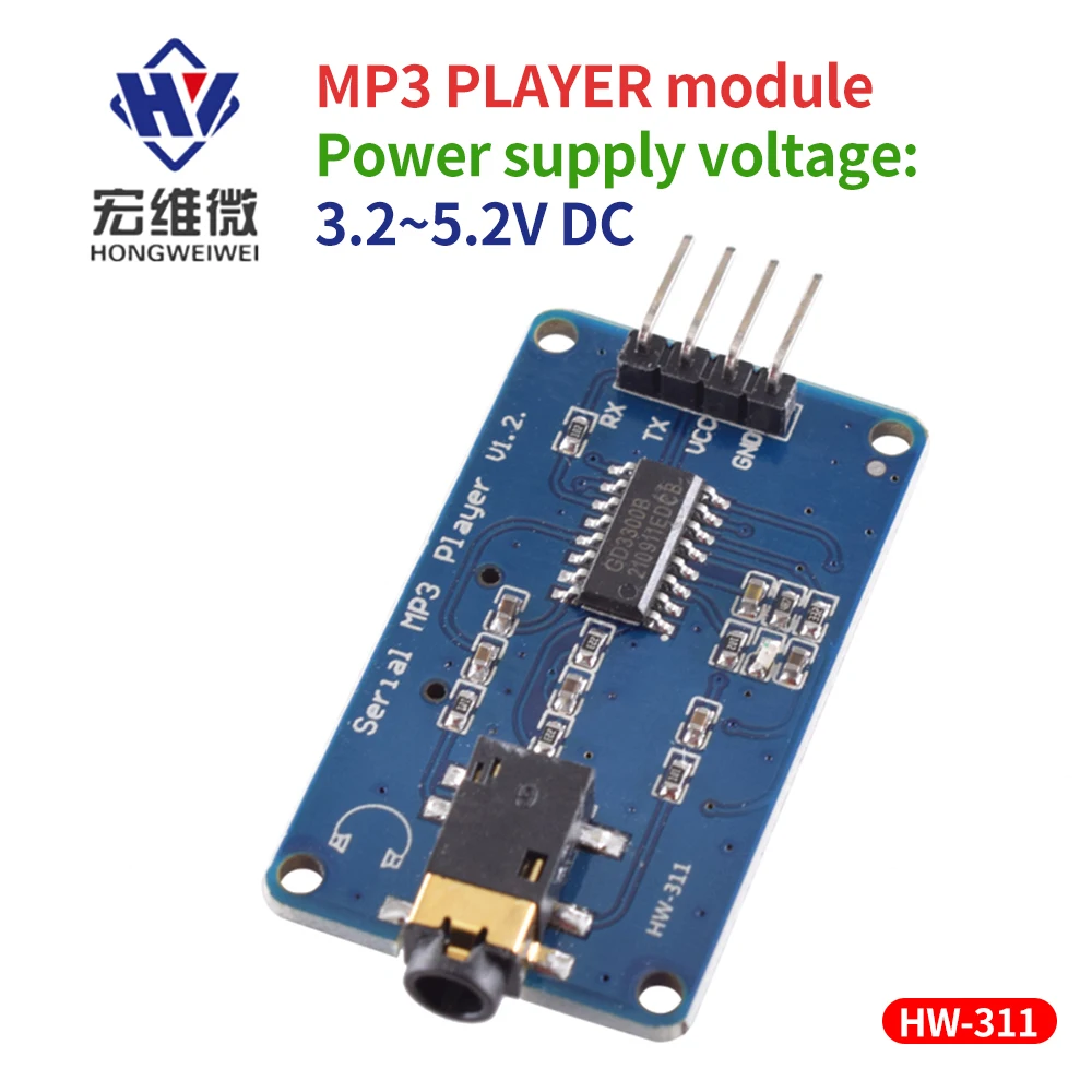 

10pcs TTL Serial Control MP3 Music Player Module Support WAV Micro/ AVR/ ARM/ PIC DC 3.2-5.2V W/ SD/ TF Card Slot for Ardu
