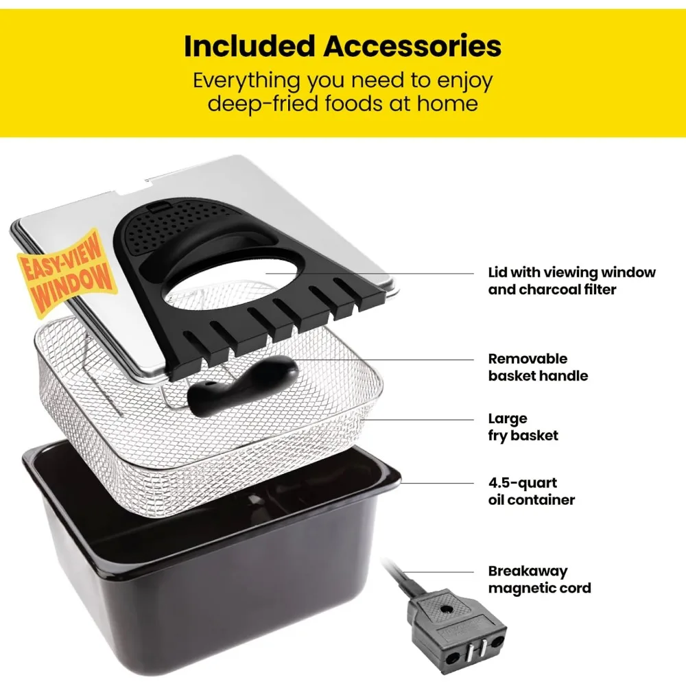 New 4.5 Liter Electric Deep Fryer W/Basket Strainer, Adjustable Temperature & Timer, Perfect for Fried Chicken