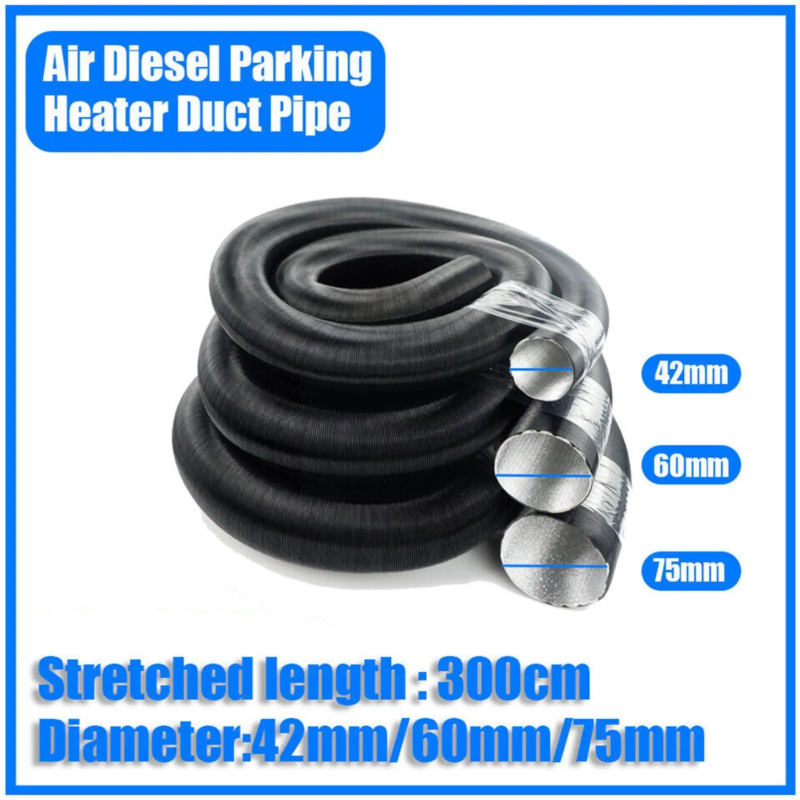 300Cm Parking Heater Duct Ducting Pijp Slang Zwart Voor Webasto Eberspacher Heater Auto Camper M7K1