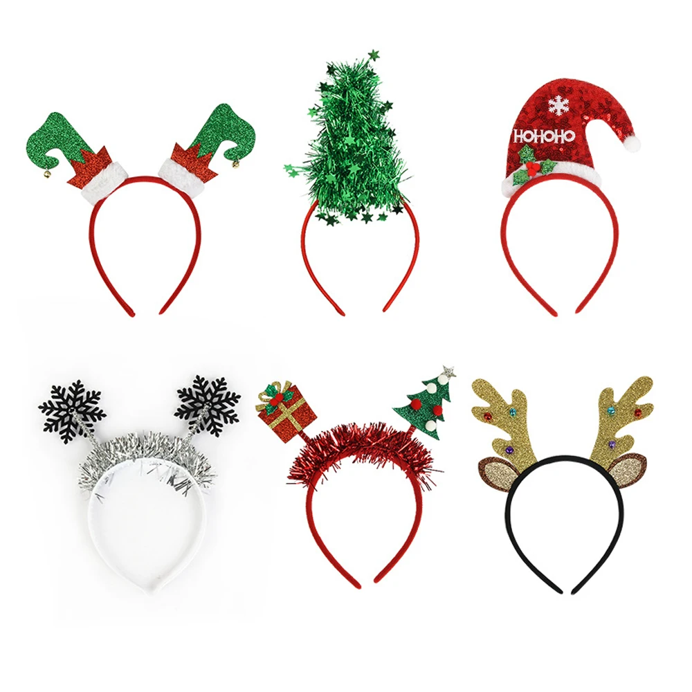 6 Pack Christmas Headbands Xmas Snowflake Elf Hat Antler Christmas Tree