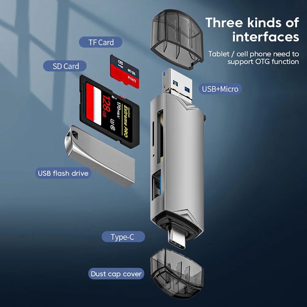 Lettore di schede OTG Type C SD TF Adattatore per unà flash micro USB 3.0 6 in 1 Lettore di schede multifunzionale con trasferimento ad alta velocà da 5 Gbps  7