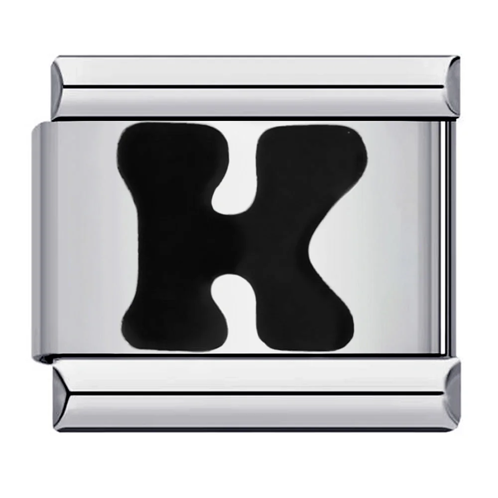 Elegant Glaze Black Italian Letter Charms Stainless Steel Bracelet for Women and Men Jewelry Making