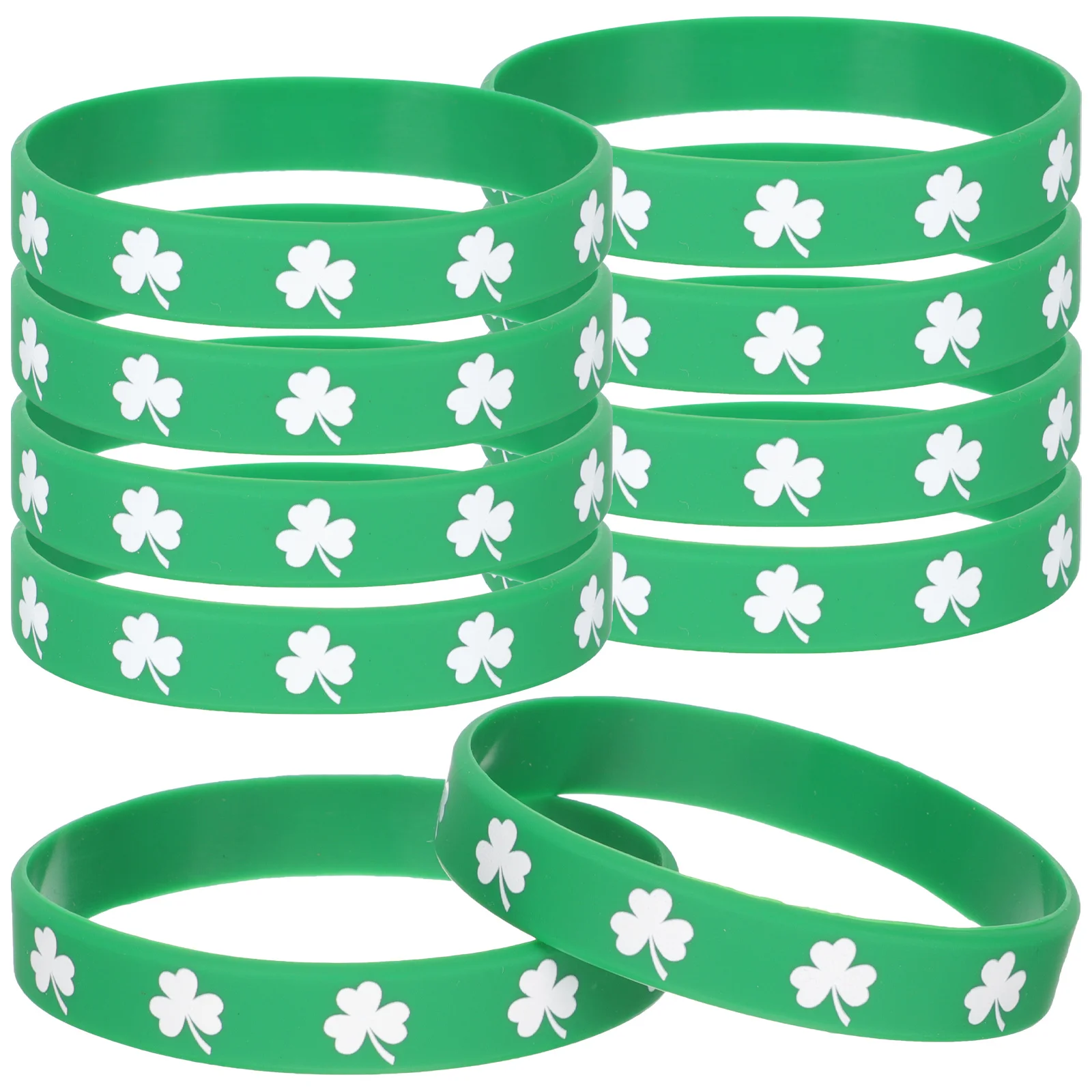 

St. Patricks Day Silicone Shamrock Wristbands Elastic Clover Printing Bracelets Irish Party Hand Decoration