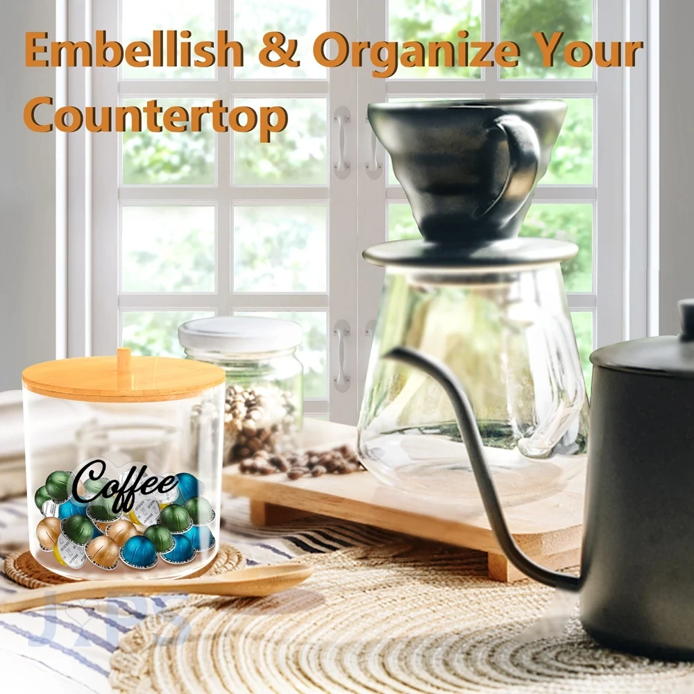 Coffee Capsule Storage Box With Bamboo Lid Acrylic Capsule Container Coffee Pod Holder Coffee Filter Organizer For Kitchen 2