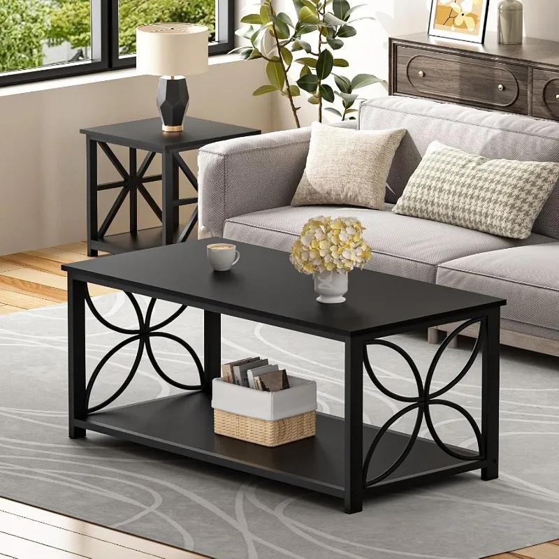Coffee Table for Living Room, 39 inch Small Table with Storage Shelf, Modern Center Table 6