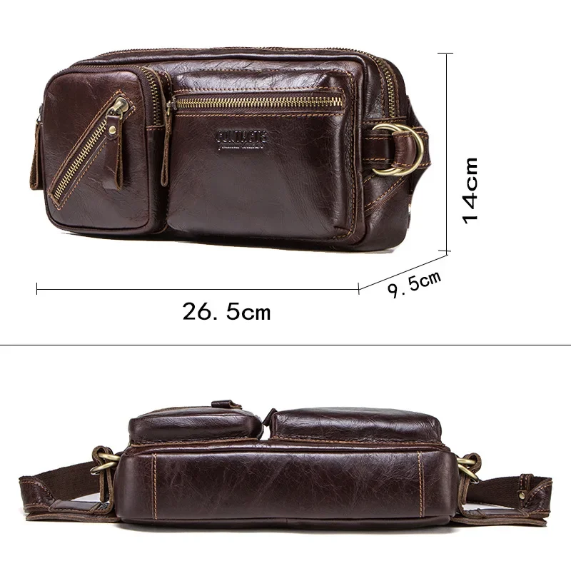 Men's Chest Bag Soft Genuine Cow Leather Phone Pocket Multi-function Crossbody Shoulder Bag