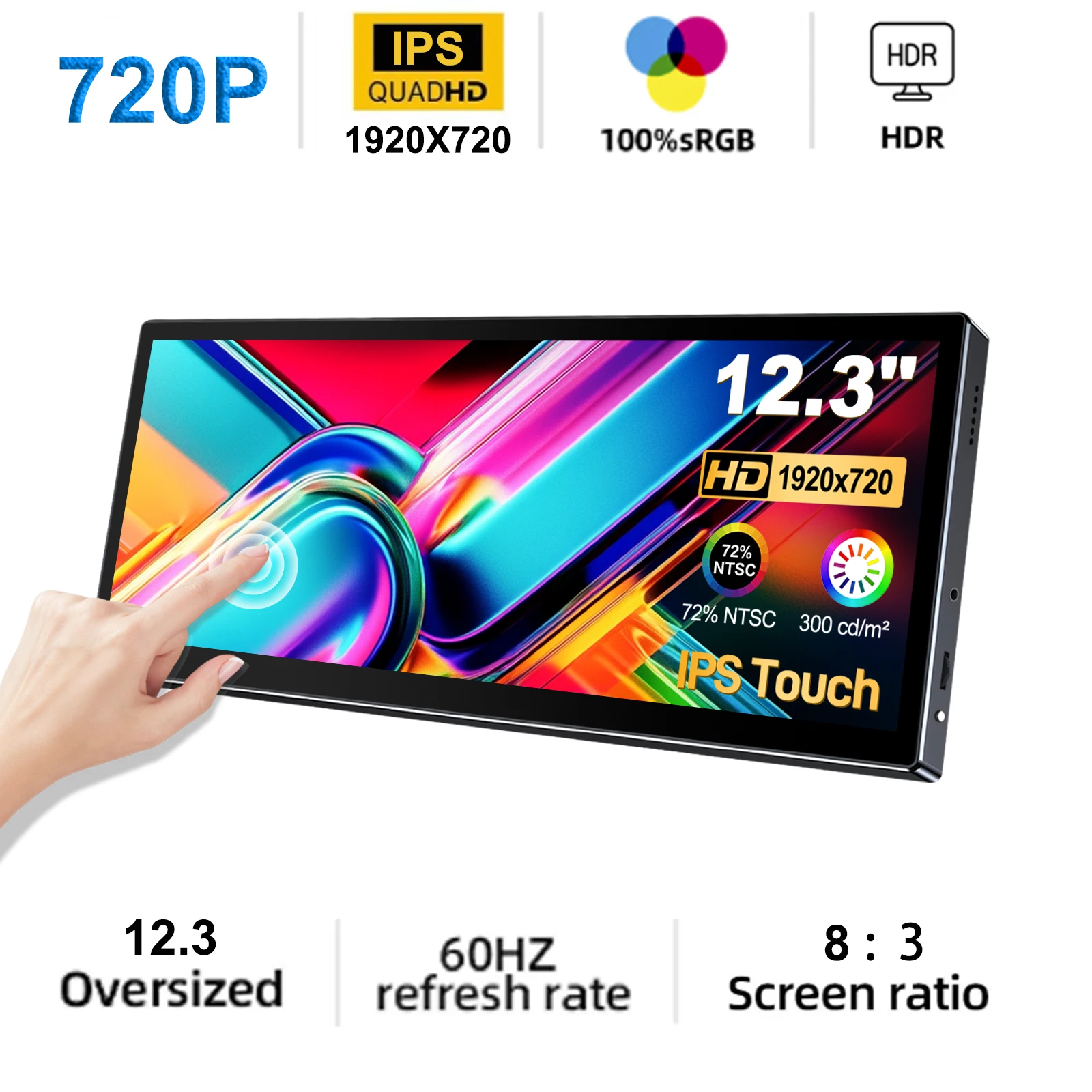 HOWENS 12.3 inch Touch Screen Monitor 1920x720 8:3 60Hz, HDMI USB-C ...