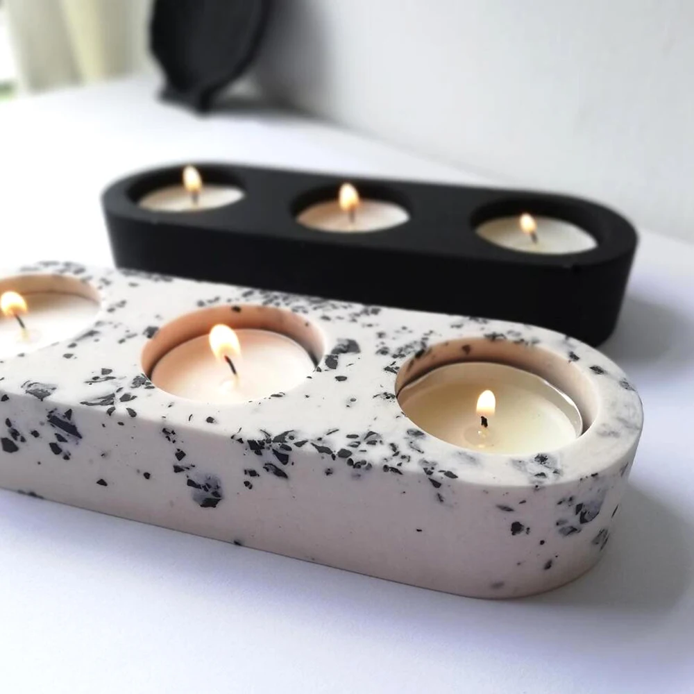 3 Holes Candlesticks Cement Silicone Mold DIY Cement Plaster Round Candle Holder Tray Pottery Mould Home Decor Candle Jar Making silicone mold