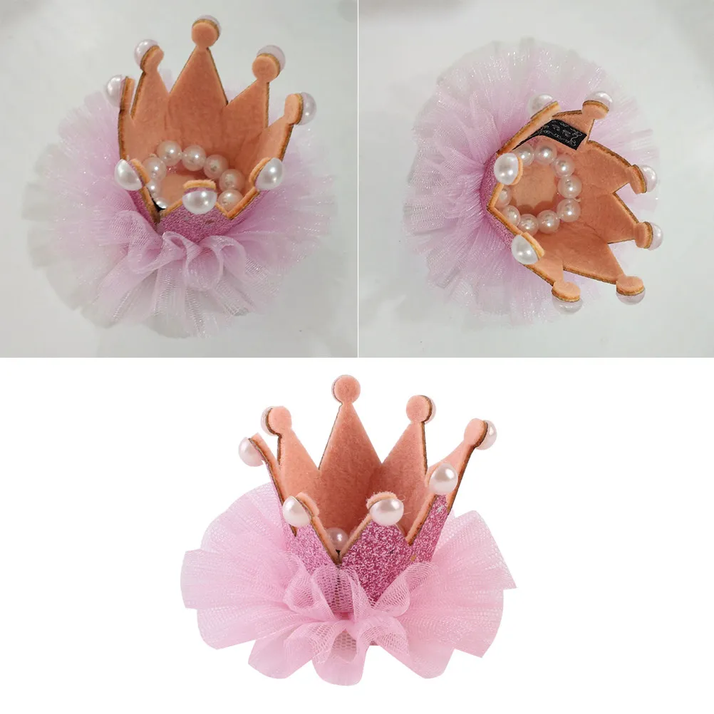 크라운 머리핀 핑크 레이스 헤어 클립 소녀 여성용 심플하고 우아한 헤어 장식 DIY 쥬얼리 액세서리 어린이용 크라운 머리핀