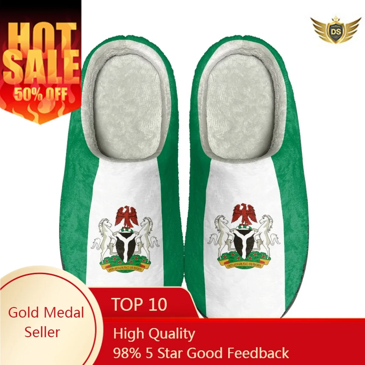 

Nigerian Flag Design Indoor Casual Slippers Winter Warm Couples Comfy Footwear Non-Slip Women Cotton Slippers Print On Demand