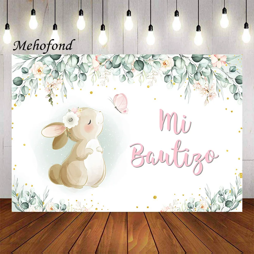 Photography Background Rabbit Bunny Flower Girl Mi Bautizo Christening God Bless Birthday Decor Backdrop Photo Studio