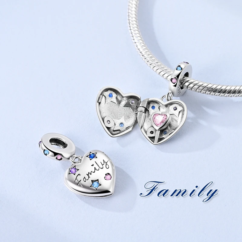 Heißer Verkauf 925 Sterling Silber Charms Perlen Für Immer Liebe Herzförmige Schleife Familie Charms Baumeln Für Armband Frau DIY Schmuck Geschenk – Detail 16