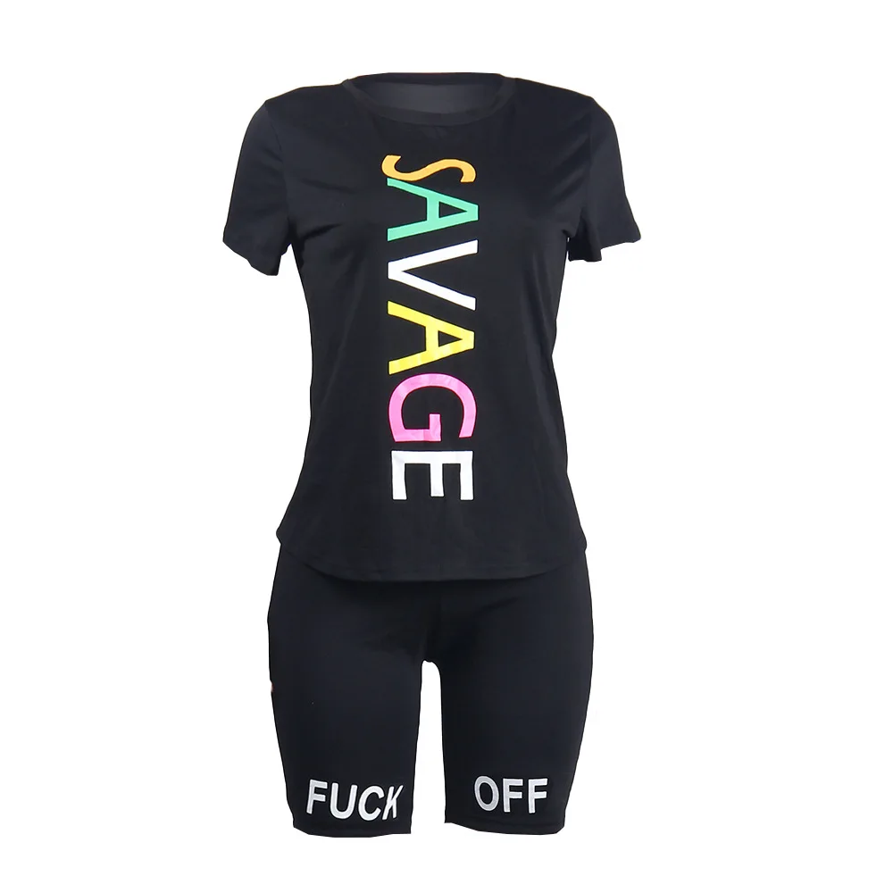 plus size sweat suits L094 Summer Ladies Leisure Sports Two Piece Set Solid Color Letter Printing Short-sleeved T-shirt and Shorts Sports Suit Women womens underwear sets