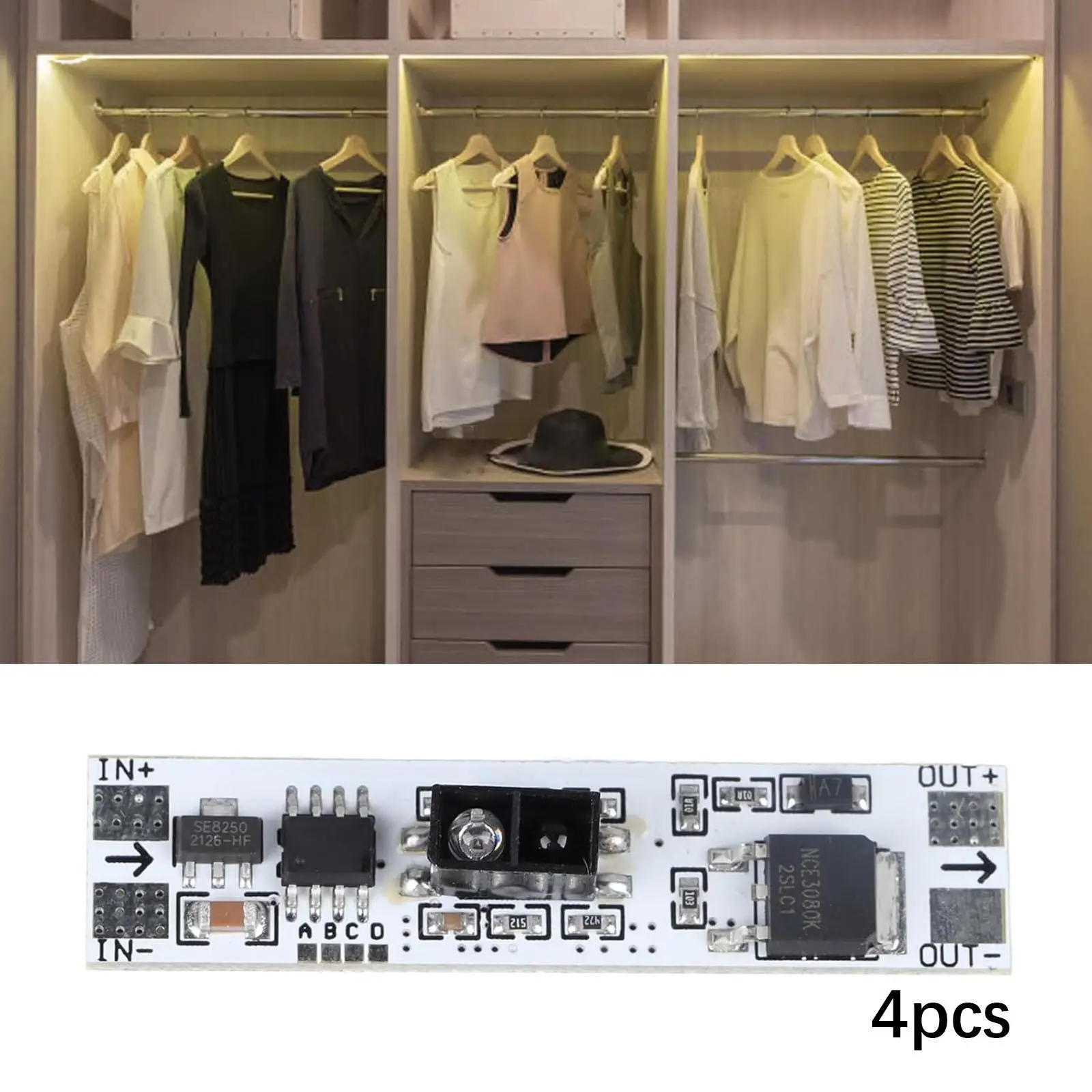 4 Pcs Hand Sweep Sensor Module LED Light Controller Practical Cabinet Light Sensor Switch Module for Cupboard Wardrobe