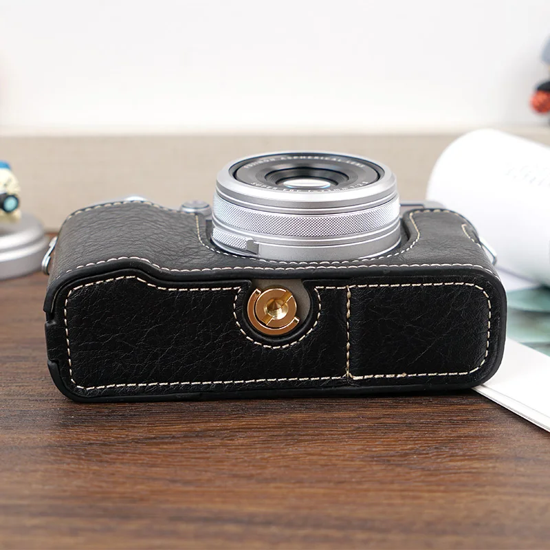 Fujifilm X100VI Fuji X100VI용 카메라 하프 케이스 어깨 끈이 있는 인조 가죽 바닥 오픈 카메라 보호대 베이스플레이트