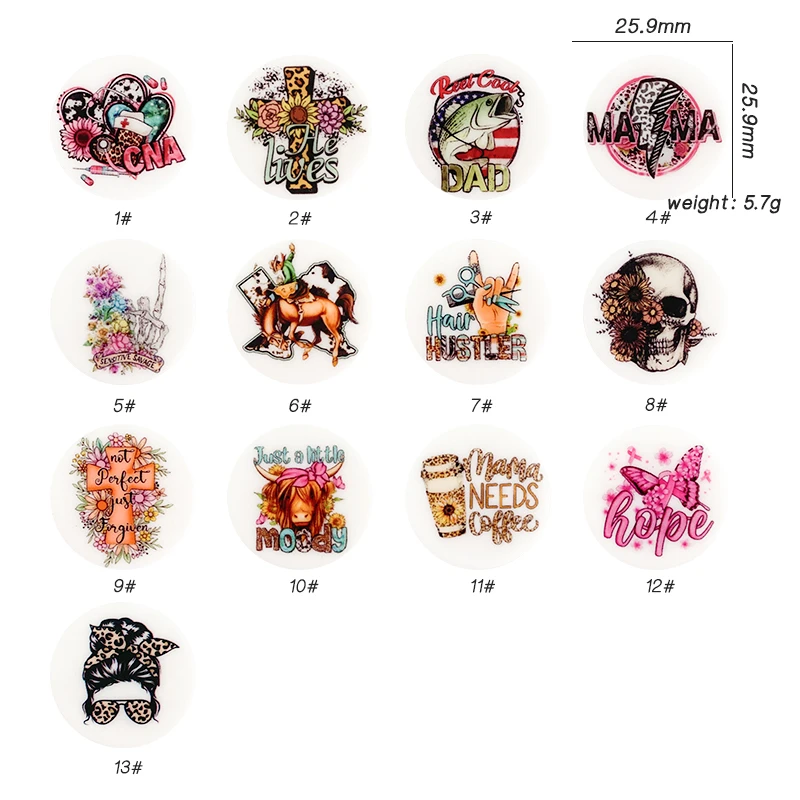 10Pcs New Disc Colour Printing Silicone Beads Food Grade Silicone Focal Bead For Jewelry Making DIY Necklace Accessories 6