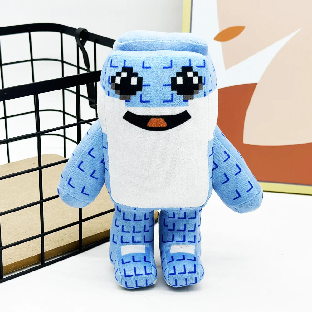 21cmの脳を盗むサメのぬいぐるみ、青いモザイク柄の人形、ゲームを