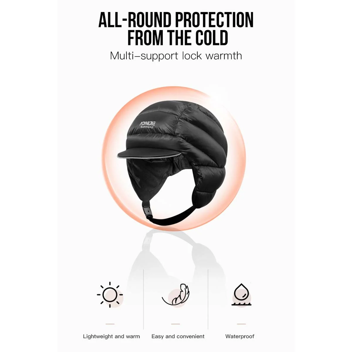 AONIJIE M35 다운 이어플랩 모자 방수 기능, 머리에 맞게 디자인된 조절 가능한 반사 치아 디자인, 사이클링, 캠핑, 하이킹용