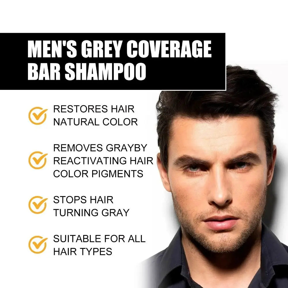 

Hair Darkening Men's Grey Coverage Shampoo Deep Cleansing Anti-Dandruff Charcoal Soap Replenish Hydration Natural Plants