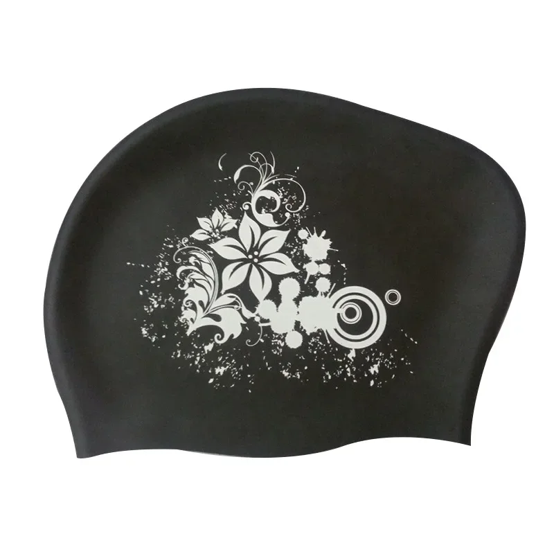 Long Hair Ear Protection Swimming Caps for Women Large Size Soft Silicone Swim Caps Floral Printed Swimming Cap Pool Accessories 3