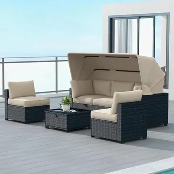 6-Piece Rattan Wicker Patio Set with Canopy 1