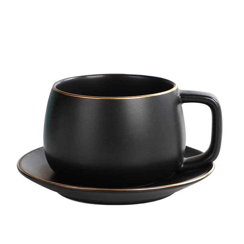 Tazas de café modernas, taza de cerámica negra mate, tazas de café y platillo, taza creativa para pareja
