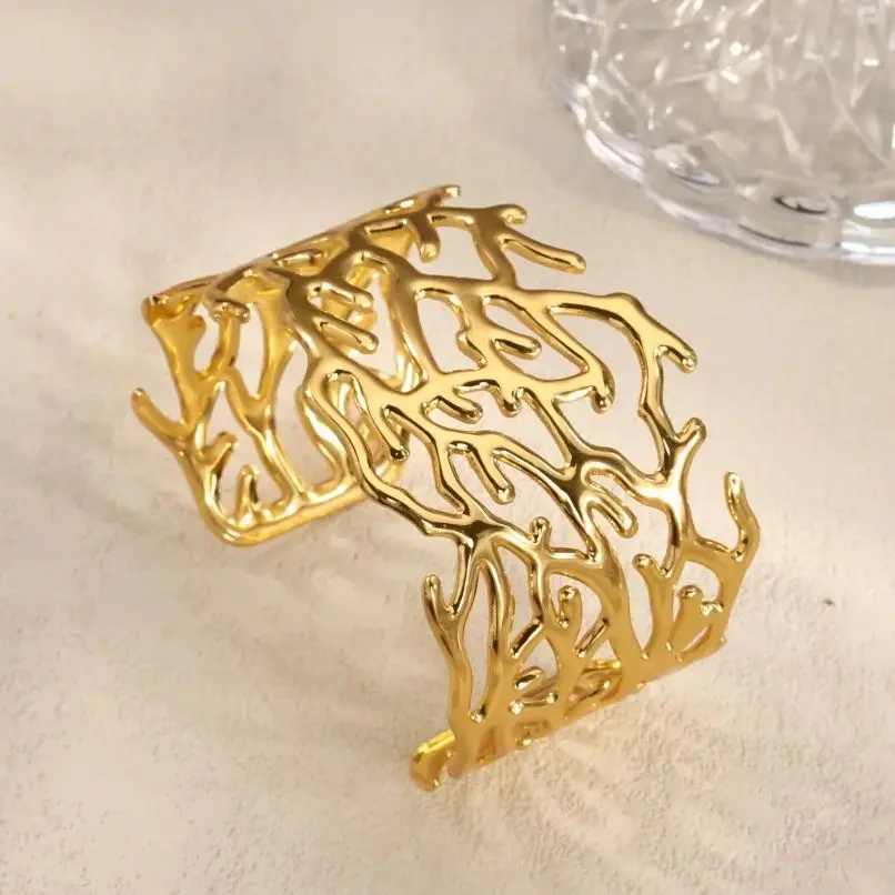 Stainless Steel Wide Branch Bangles For Women