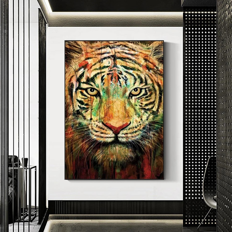 

Animal Graffiti Canvas Painting, Abstract Poster Print on the Wall Art, Beast Forest, Nordic Home Living Room Decor Artwork