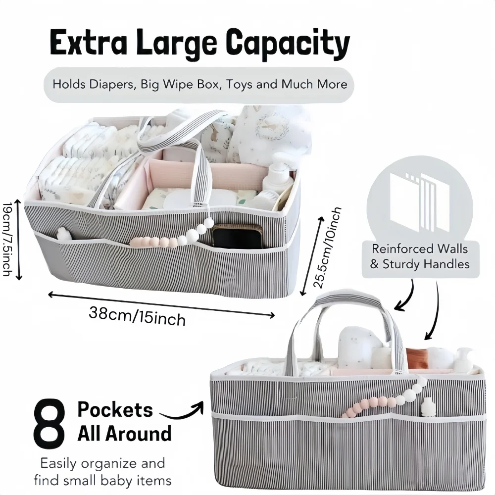 Large Capacity Diaper Organizer Bag New Striped Lightweight Multifunctional Mommy Tote for Baby Stuff Storage Bag Diaper Box - 6