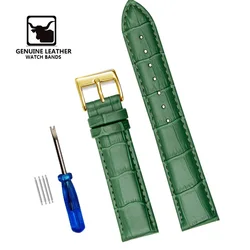 Luxurious Genuine Leather Watch Band Strap with Tool - High - Quality Wrist Belt Bracelet - 21mm (Green 3)