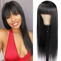 Perruque soyeuse en cheveux humains, entièrement fabriquée à la machine, lisse, Remy, avec frange, pour femmes, brésilienne, pas chère, en solde, liquidation 4